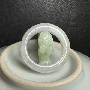 Size 6.75 Natural Burma (Myanmar) white color Grade A Jadeite Jade ring
